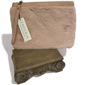 Pink Soft Plush Wristlet | Clutch Zips Shut | 2 Inside Pockets | Approx 13x9 NWT